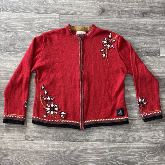Dale Of Norway Torino 2006 Olympic Games Wool Full Zip Sweater Womens XL Red - Picture 1 of 16